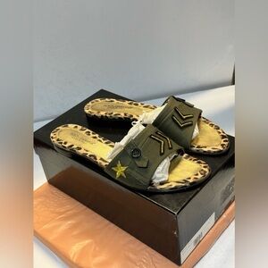 Dolce & Gabbana Women’s Authentic Military Animal Print Green Slides Size 39
